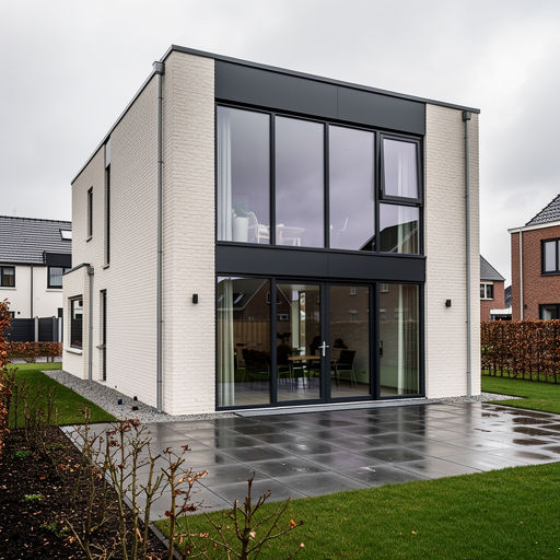 Nieuwbouwwoning in Lingewaard met antracietkleurige kunststof kozijnen en schuifpui naar de tuin
