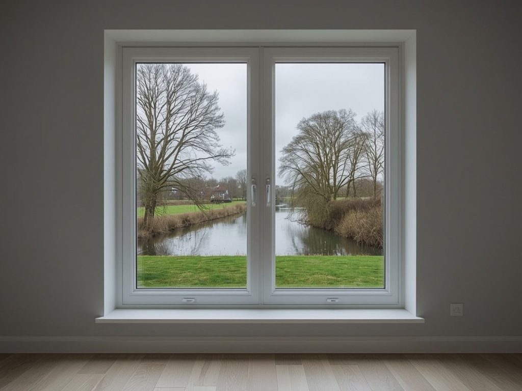 Uitzicht vanuit woonkamer met kunststof vast raam op ruime tuin in Montferland