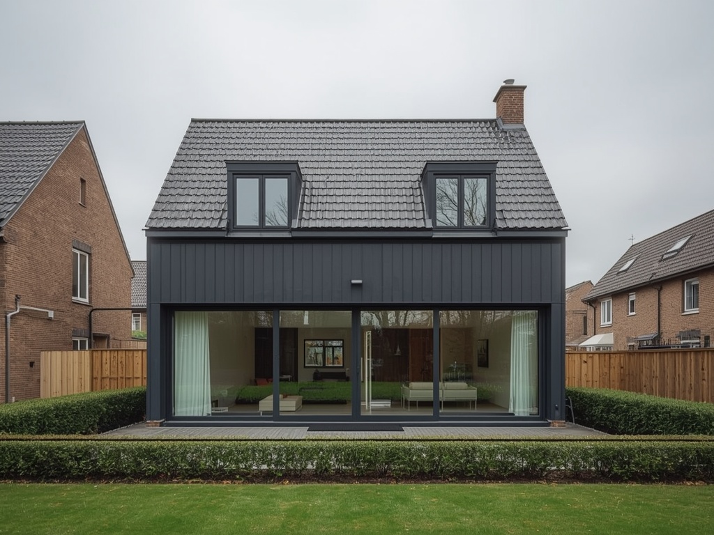Nieuwbouwwoning in Bemmel met antracietkleurige kunststof kozijnen en schuifpui naar de tuin