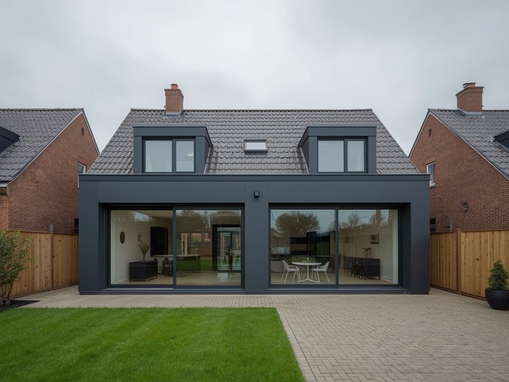 Nieuwbouwwoning in Westervoort met antraciet kunststof kozijnen en schuifpui