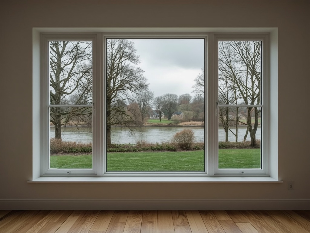 Uitzicht vanuit woonkamer in Lingewaard door kunststof vast raam op groene achtertuin
