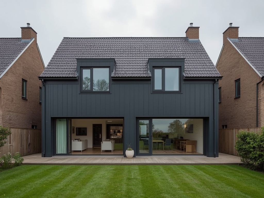 Nieuwbouwwoning in Loo met antraciet kunststof kozijnen en schuifpui