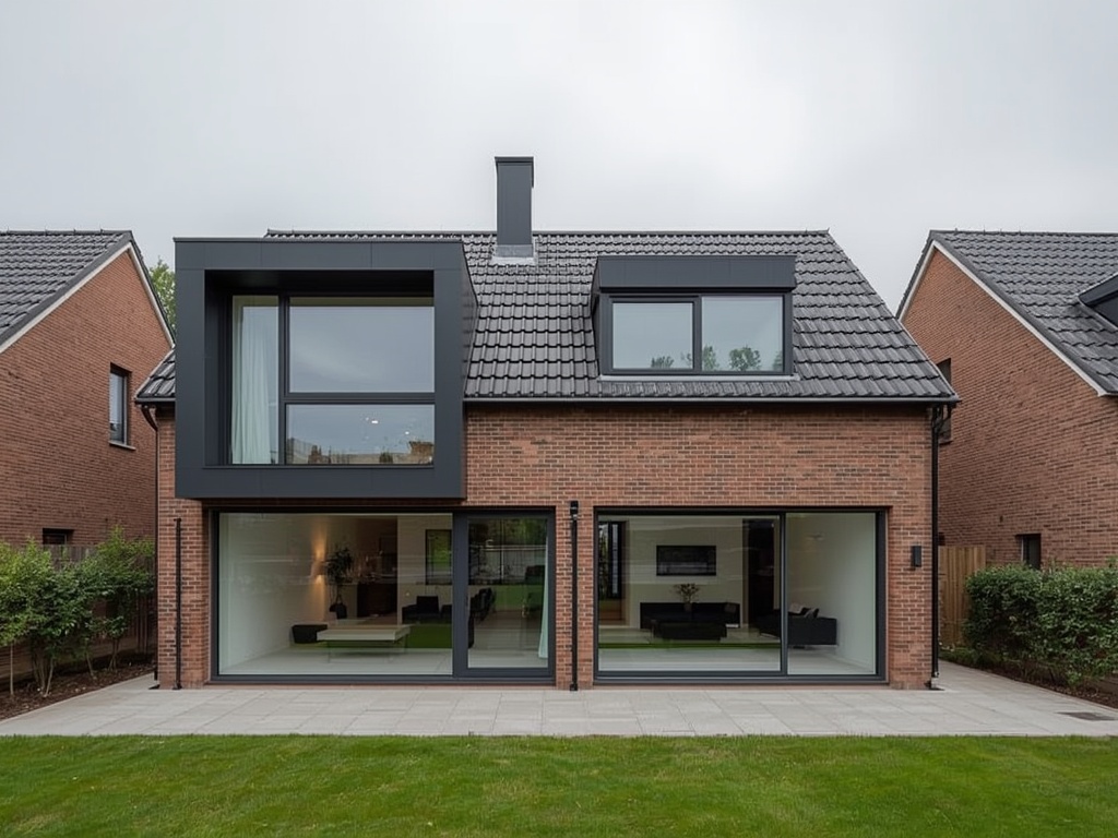 Nieuwbouwwoning in Lobith met antraciet kunststof kozijnen en schuifpui
