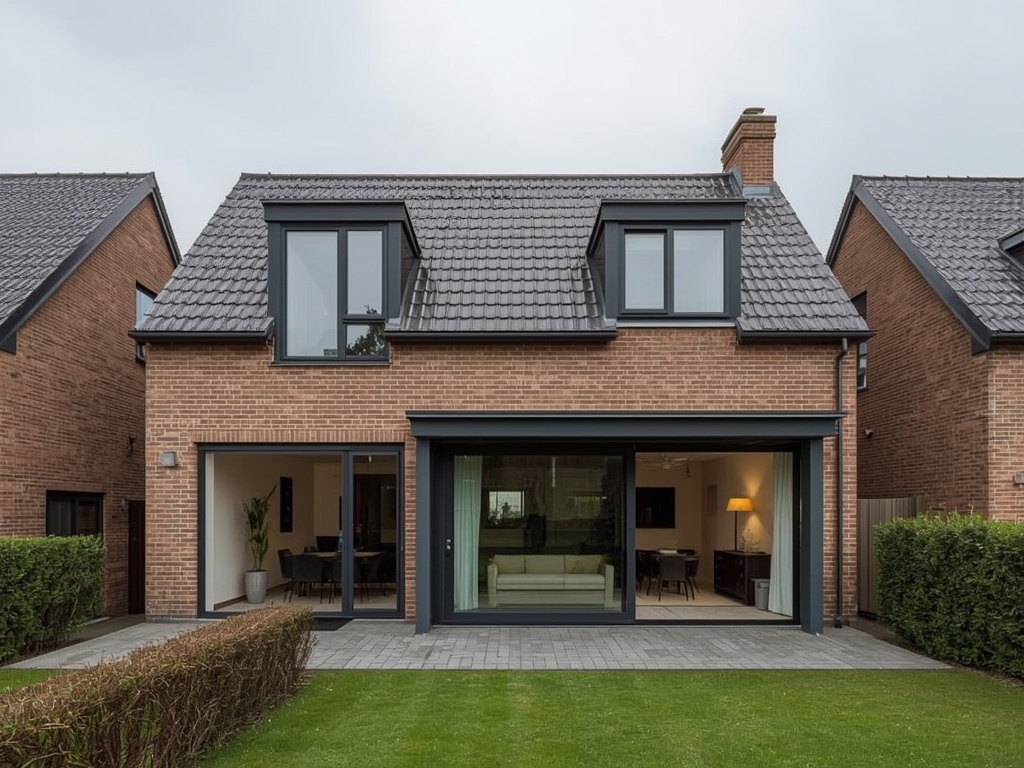 Moderne vrijstaande woning in Lingewaard met strakke donkergrijze kunststof kozijnen