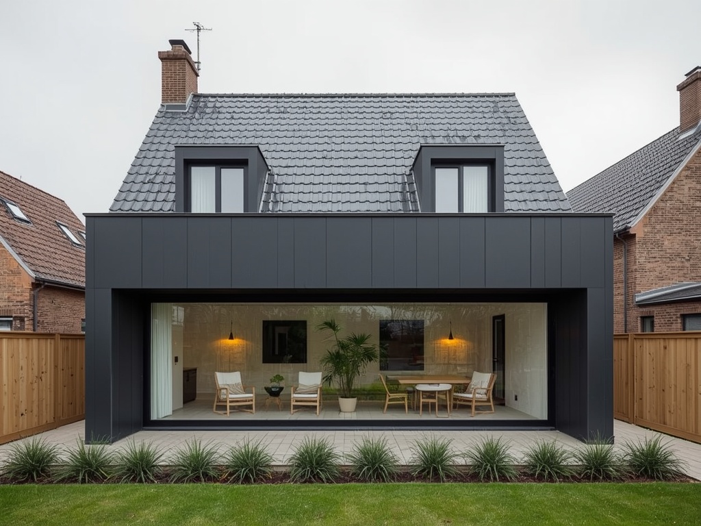 Moderne woning in Bemmel met crème kunststof kozijnen en een grote schuifpui