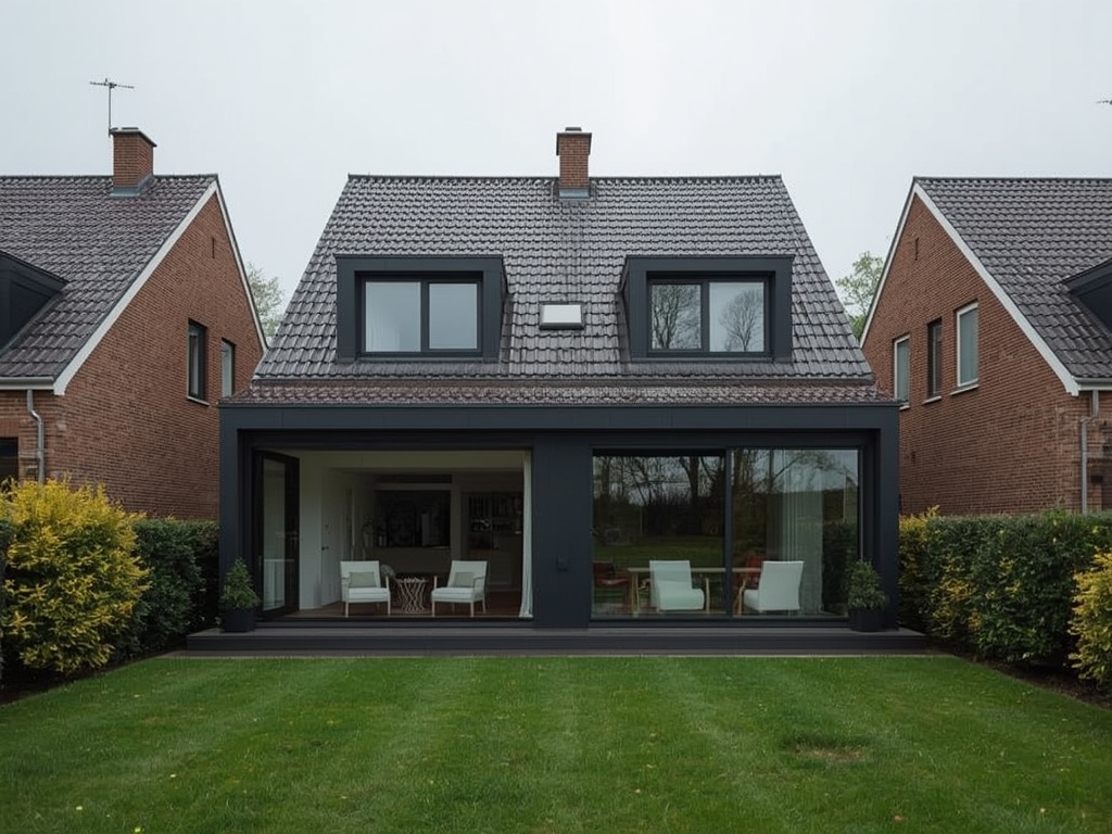 Nieuwbouwwoning in Lobith met antraciet kunststof kozijnen en een schuifpui