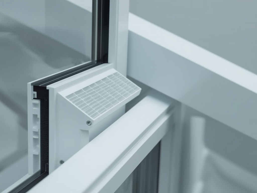 Detailopname van wit kunststof kozijn met ventilatierooster in een woning te Babberich