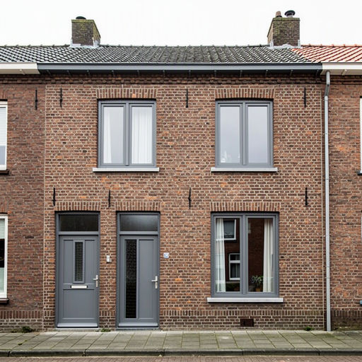 Kunststof kozijnen aan de voorgevel van een rijtjeshuis in Duiven